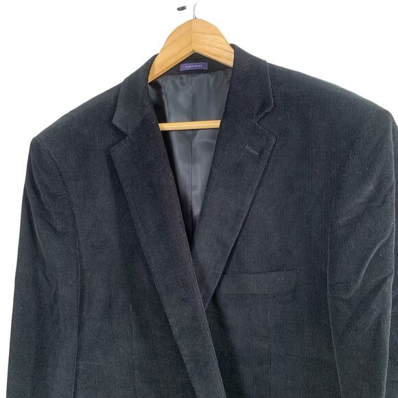 Stafford 48 Reg Classic Black Corduroy Sport Coat Blazer Jacket Elbow Patches - Picture 2 of 16